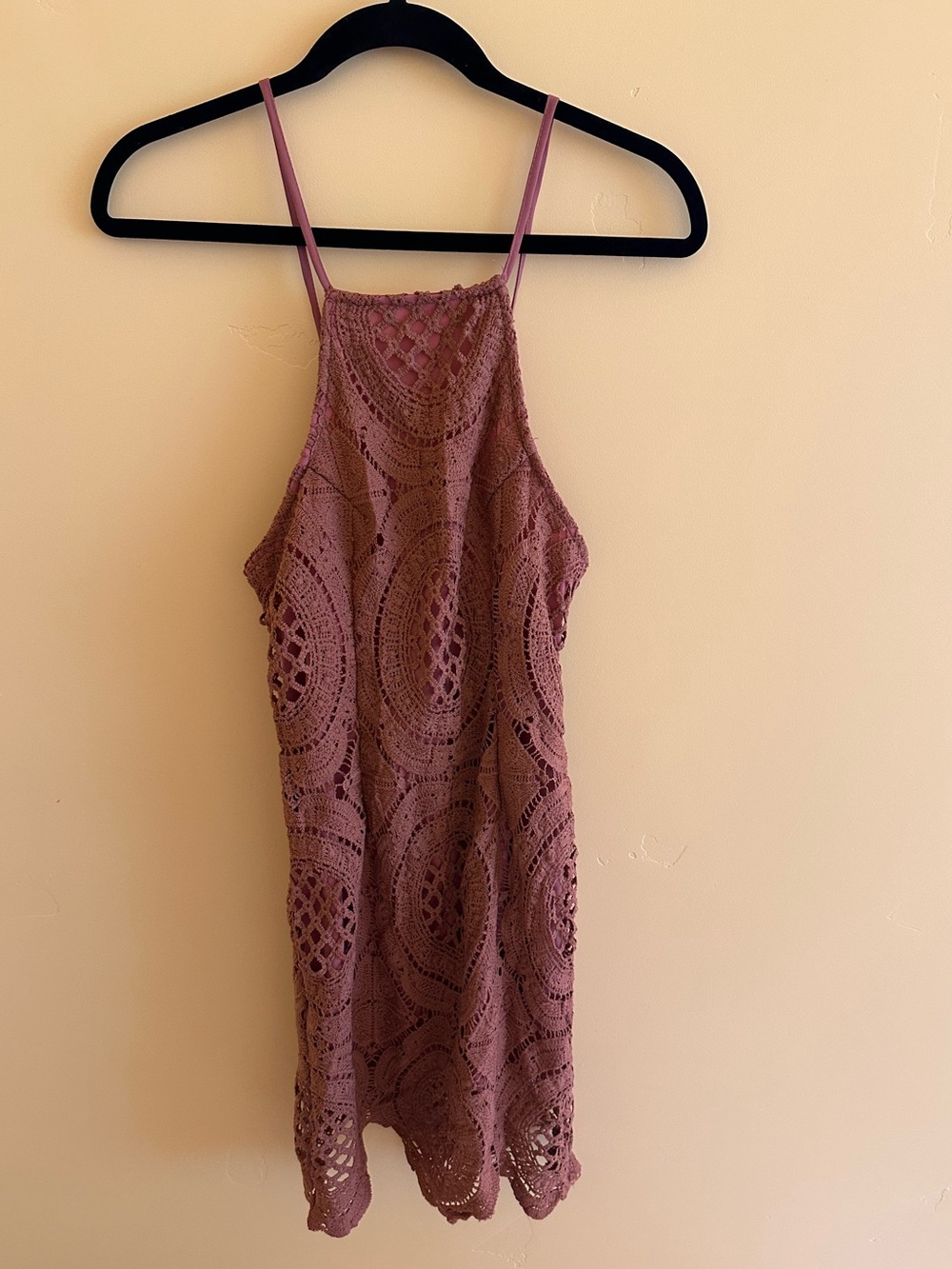 Crochet Halter Mini Dress in Dusty Rose